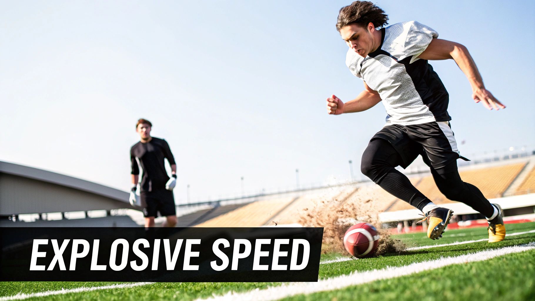 A soccer player in motion, showcasing on-pitch speed.