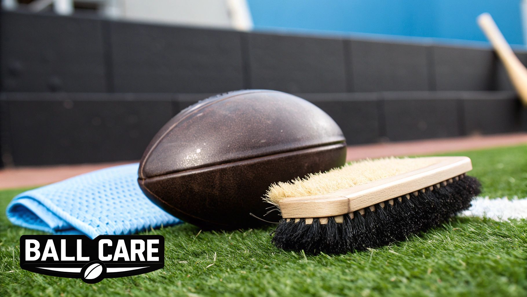 A person cleaning a football with a cloth