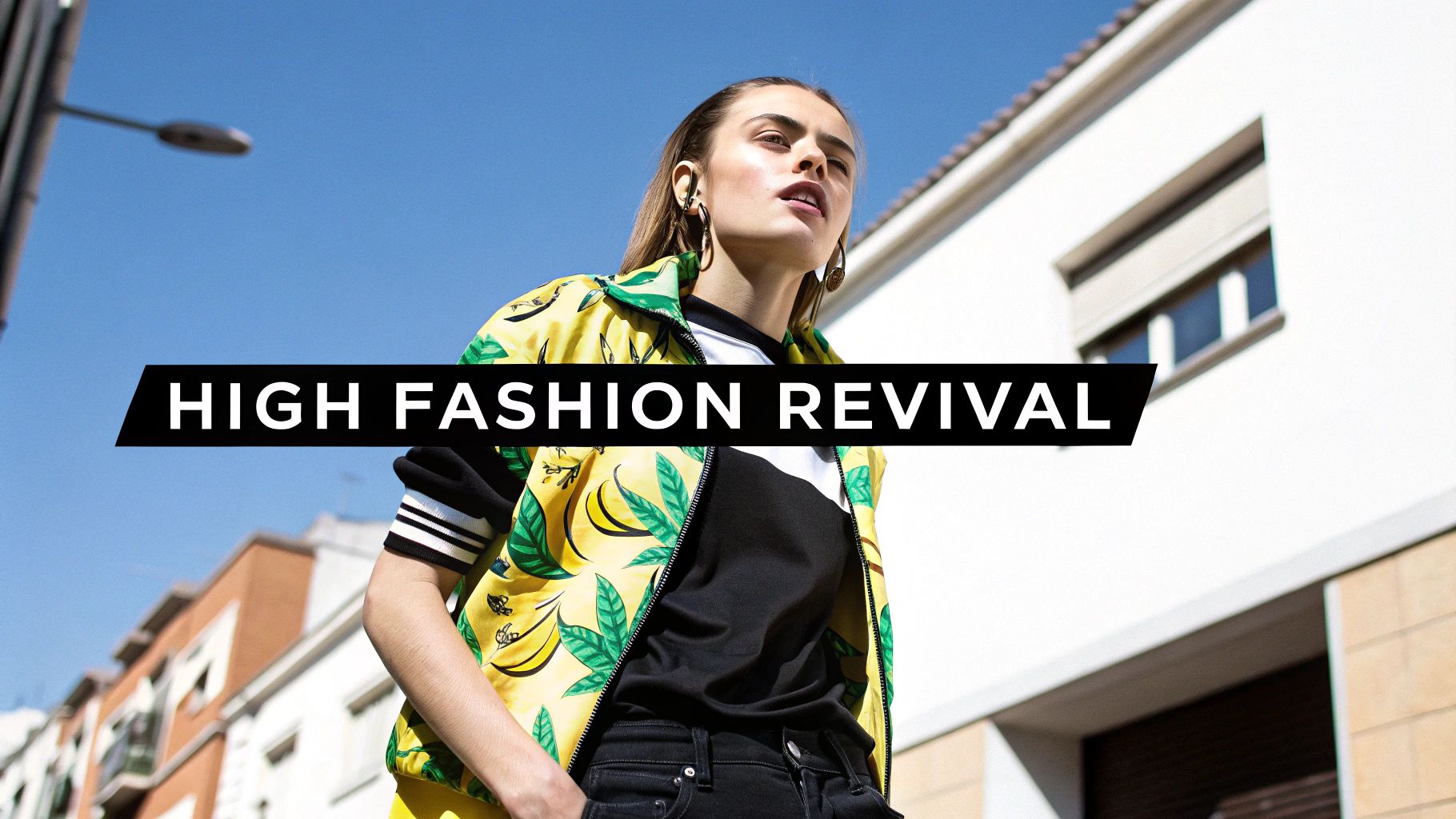 A fashion influencer wearing the Arsenal bruised banana shirt as part of a stylish outfit.