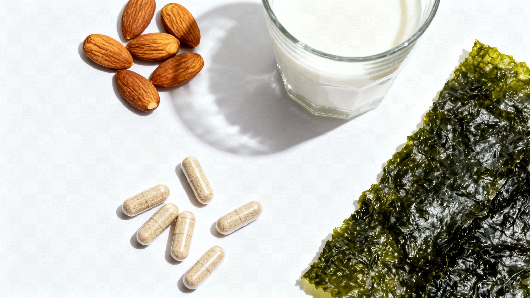 A colourful array of fresh fruits, vegetables, nuts, and seeds representing essential nutrients.