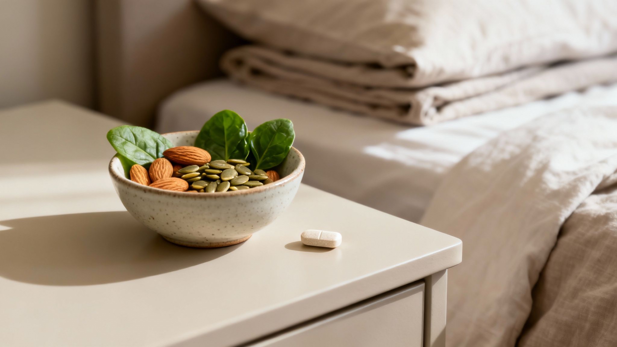 Leafy greens and nuts as a source of magnesium
