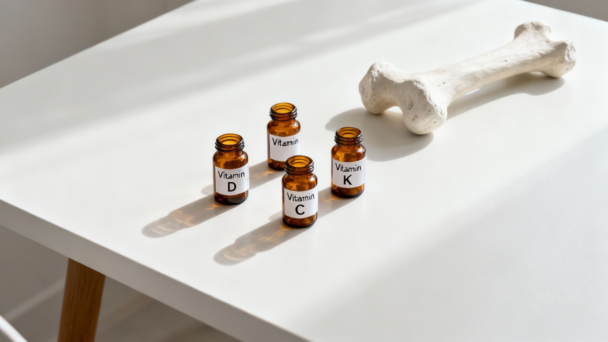 A person's hands holding Vitamin D supplement capsules in front of a window on a cloudy day.