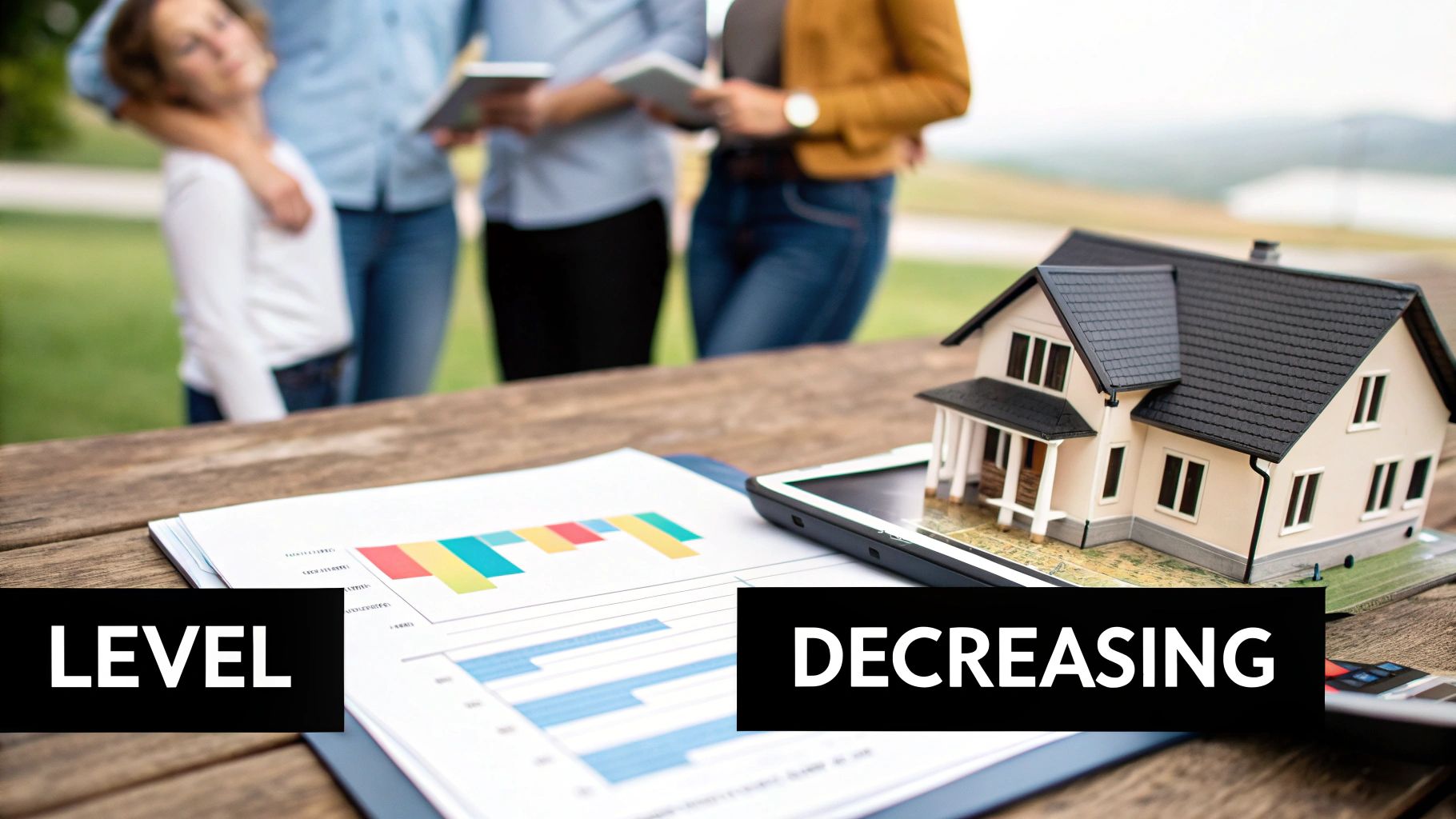 A person comparing two different documents, representing the choice between level and decreasing term life insurance.