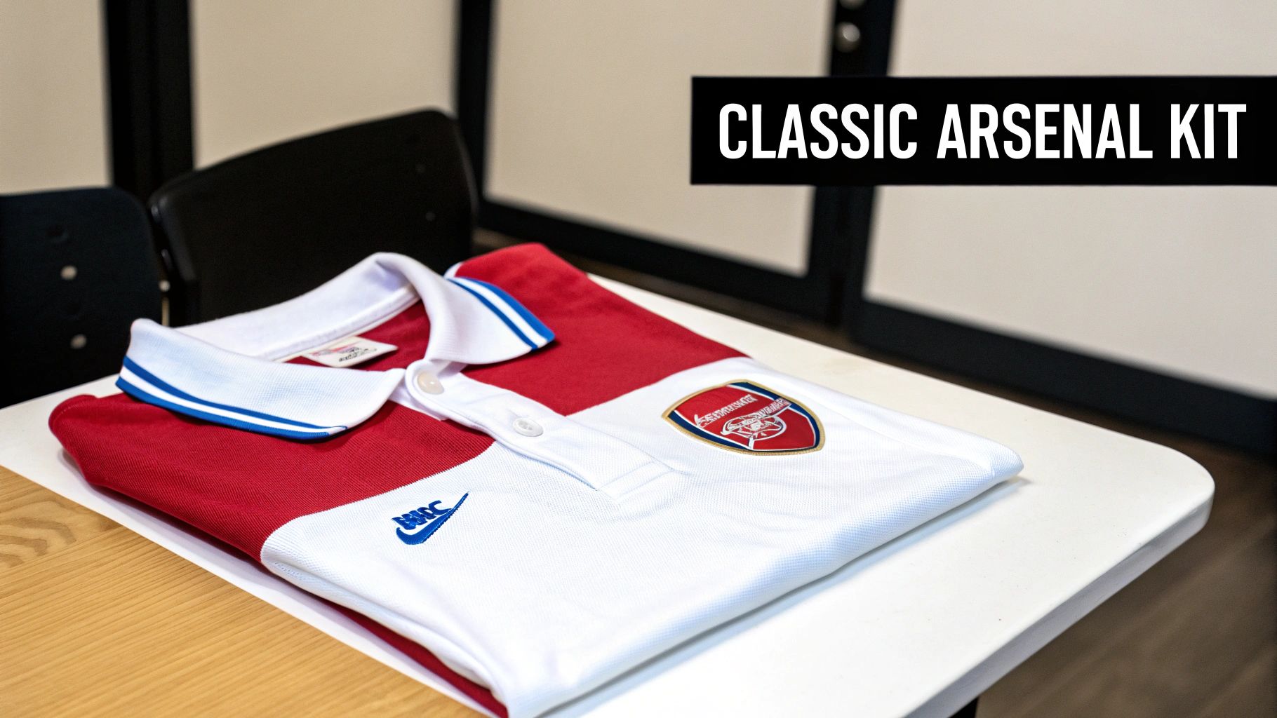 A classic red and white Arsenal football polo shirt with the team crest and Nike logo.