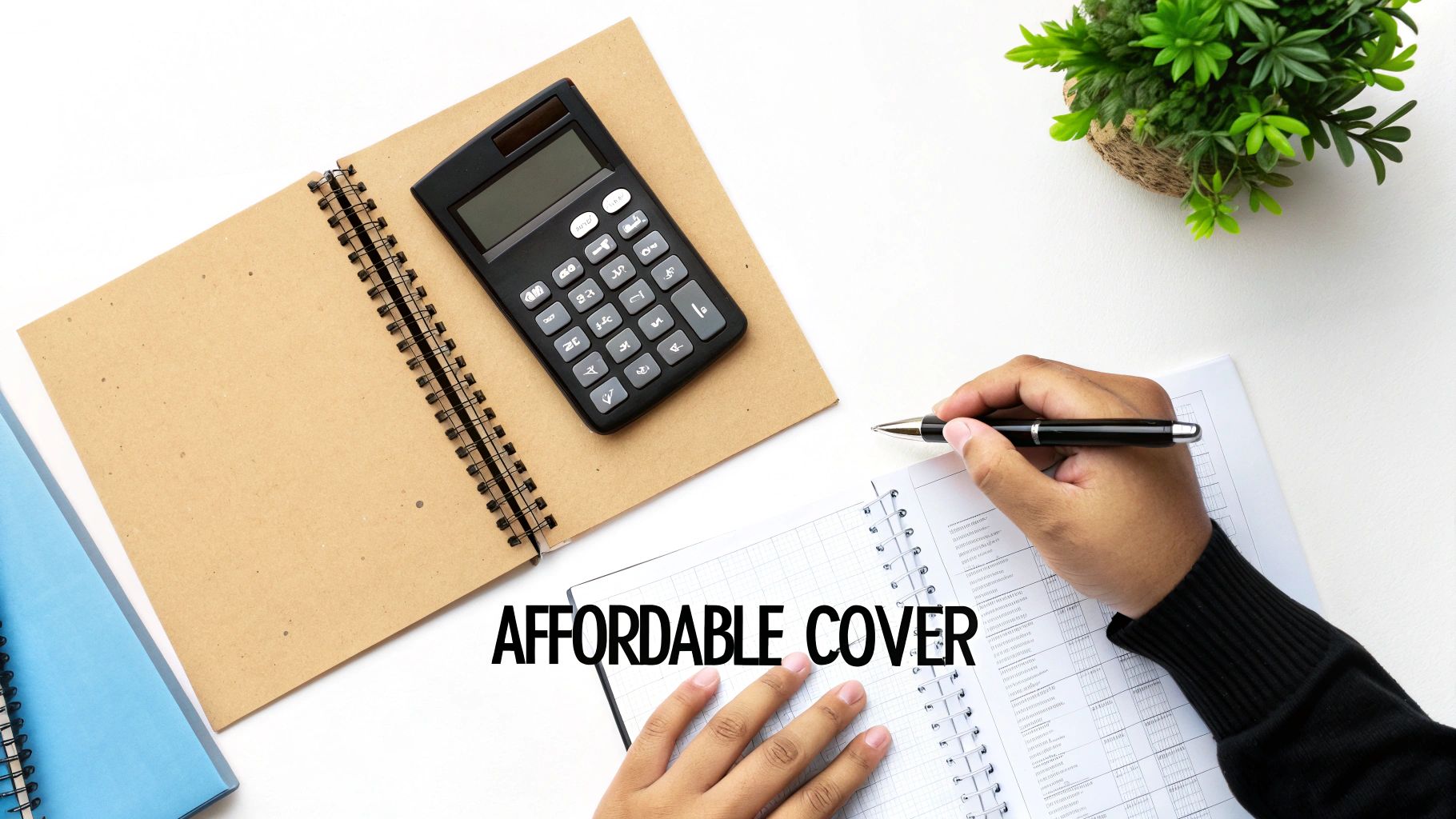 A calculator and a pen resting on top of financial documents, symbolising the cost of insurance.