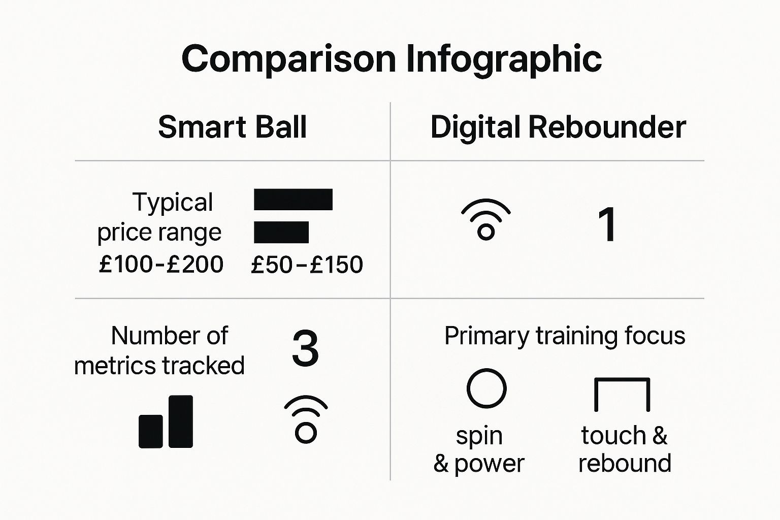 Infographic comparing the cost and features of a Smart Ball versus a Digital Rebounder.