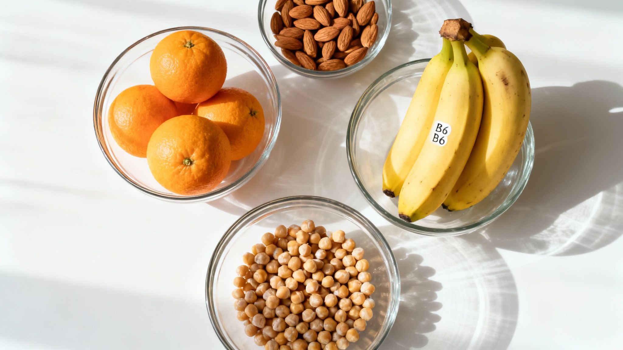 A vibrant assortment of fruits and vegetables rich in vitamins C, B6, and E.