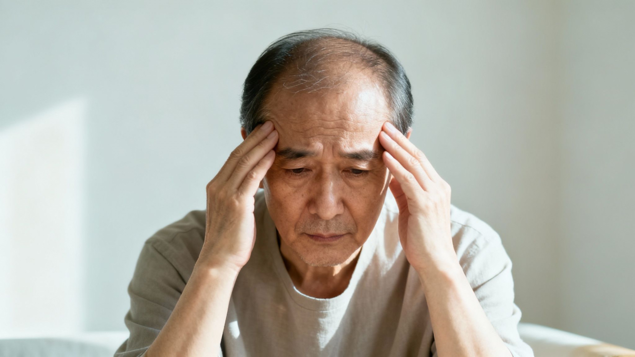 A person looking thoughtful and concerned, reflecting subtle health symptoms