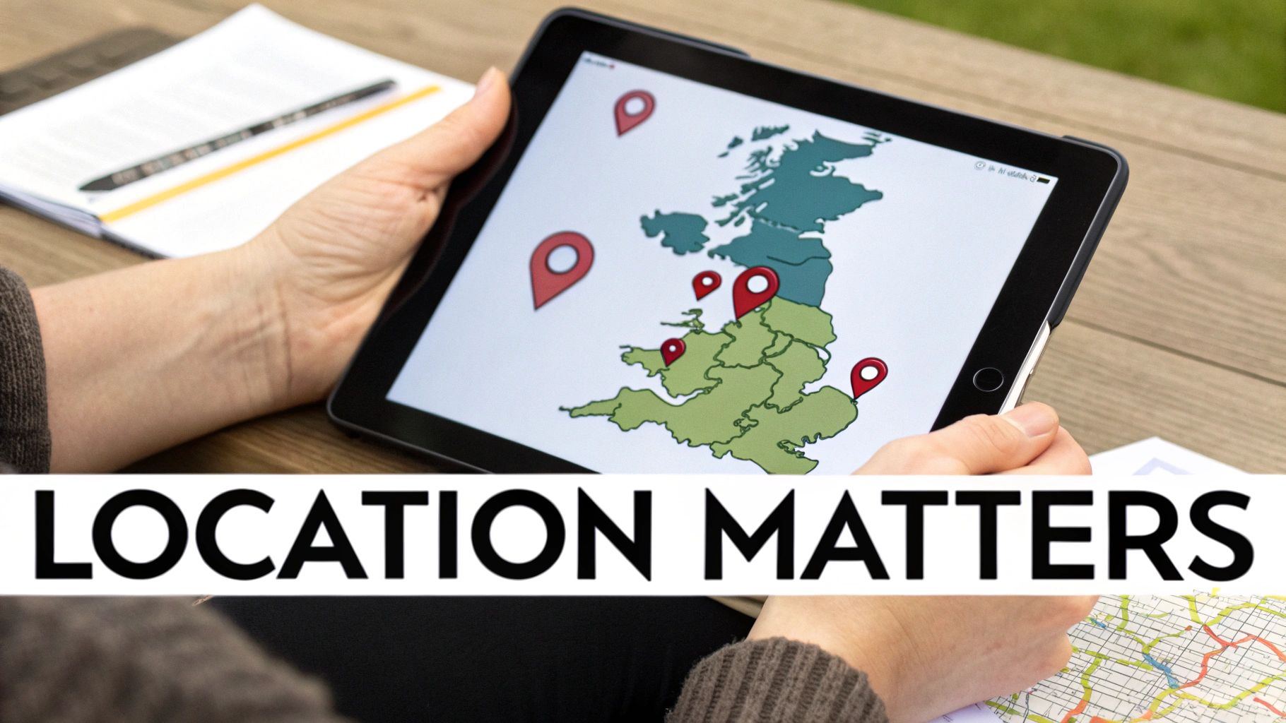 A map of the UK with pins indicating different regions