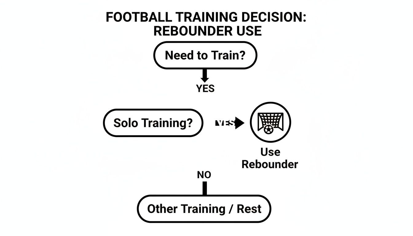 Flowchart illustrating the decision-making process for using a football rebounder during training sessions.