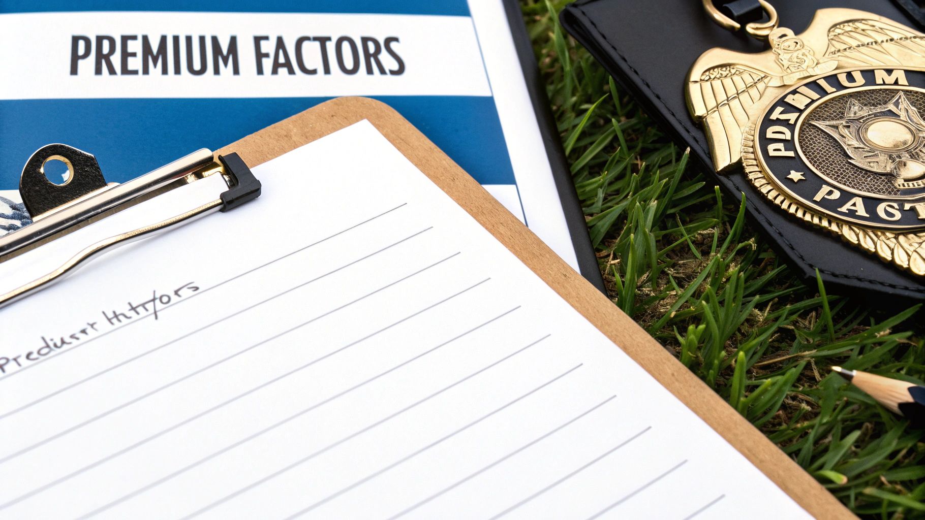 A calculator and pen on a desk, symbolising the calculation of insurance premiums.