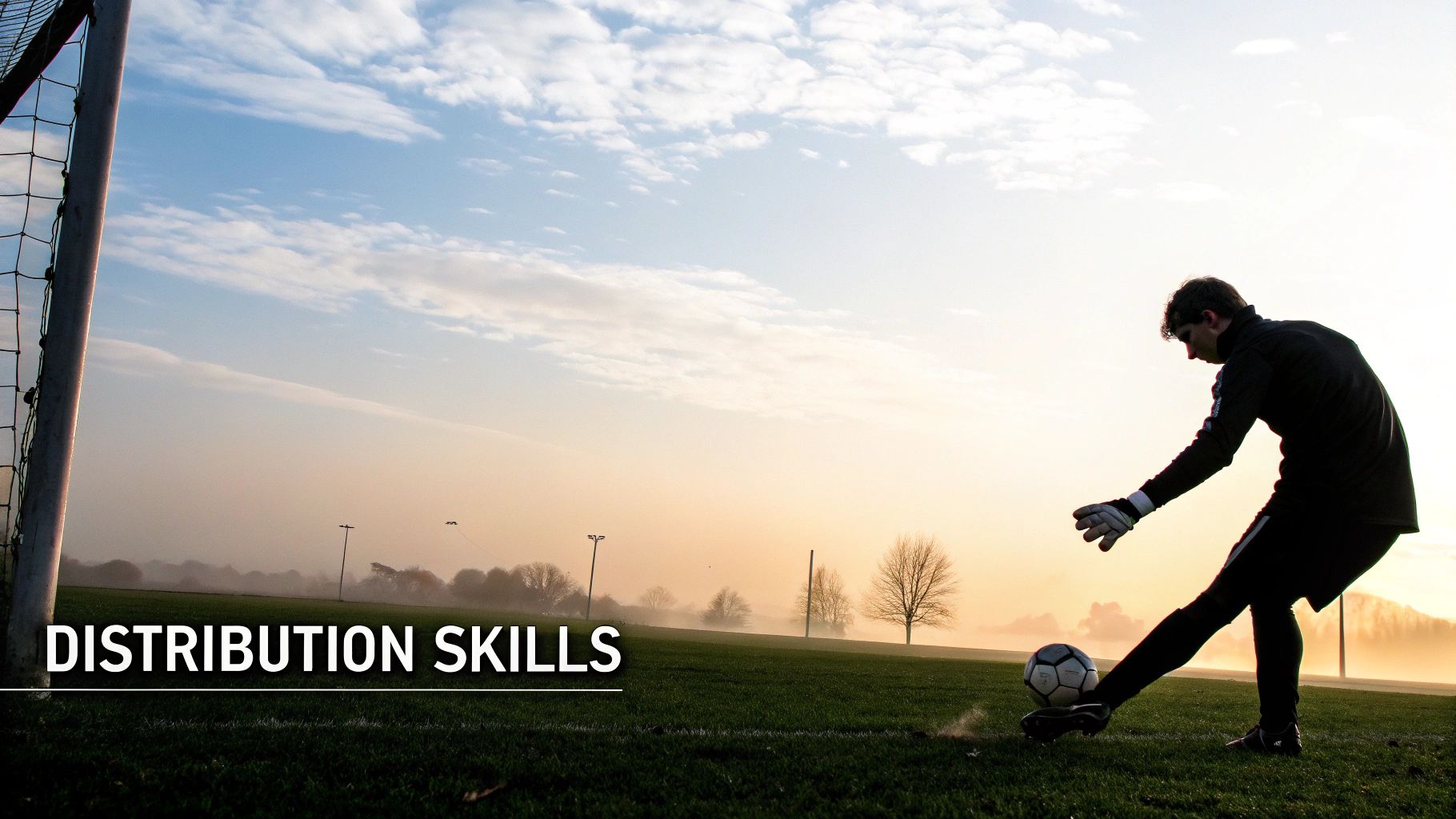Goalkeeper kicking a football during a distribution drill