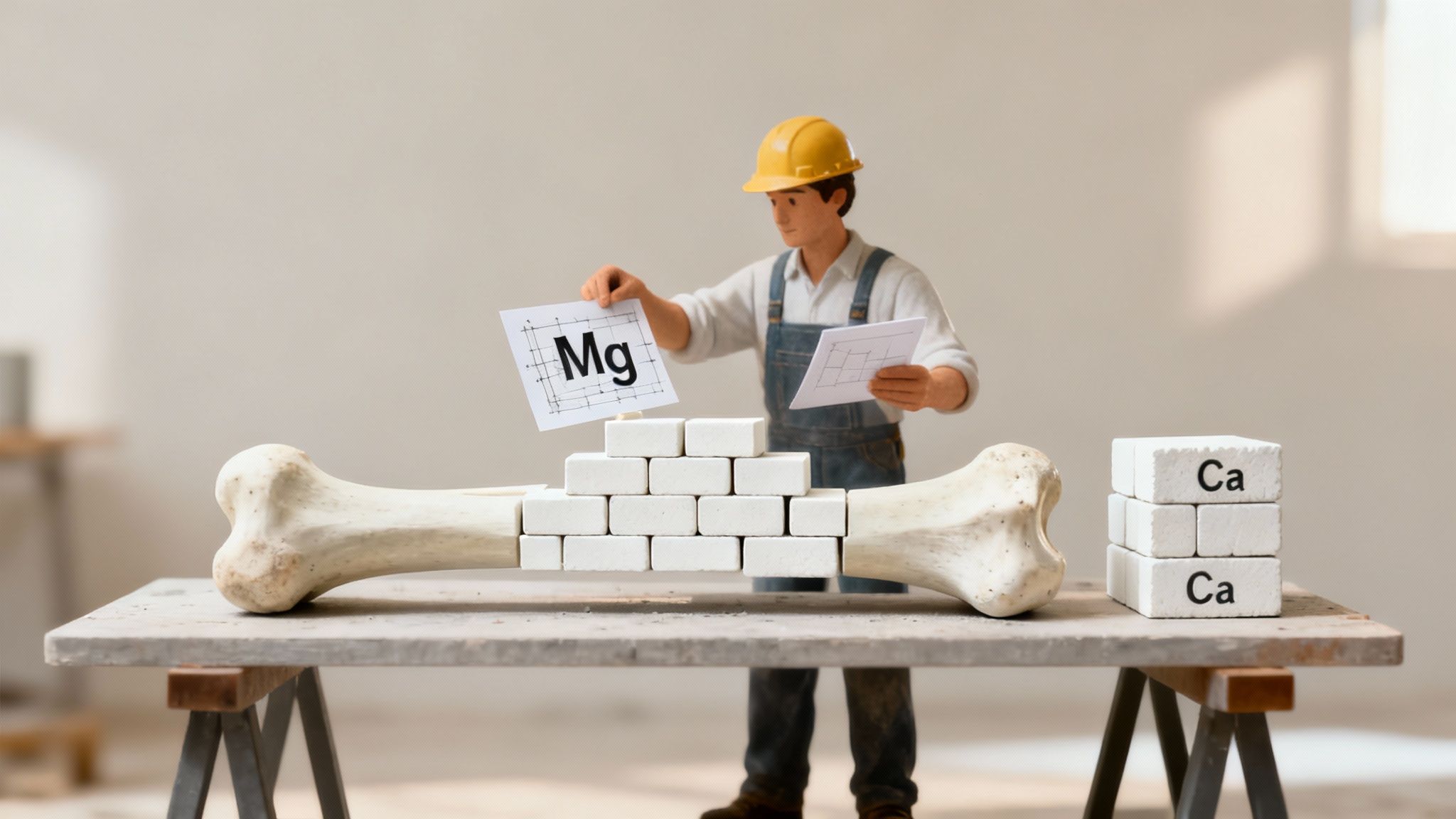 A balanced stack of stones on a beach, symbolizing the harmony between calcium and magnesium.