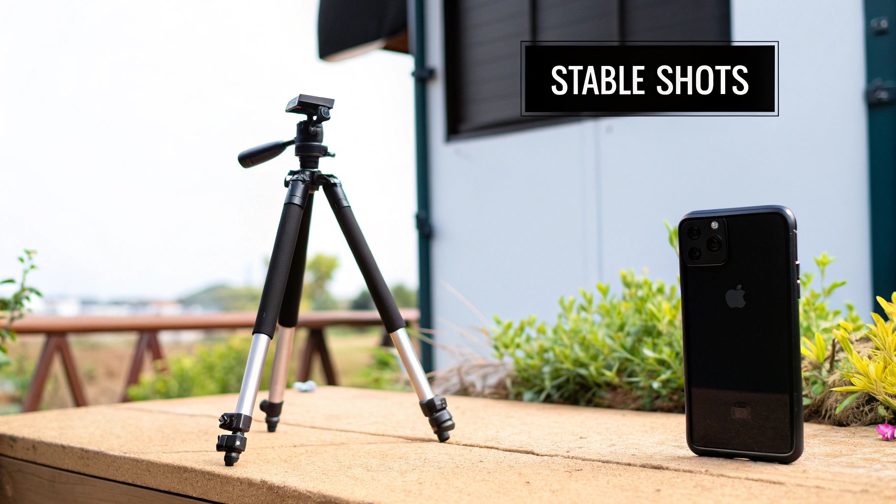 A football coach setting up a camera on a tripod overlooking a green pitch.