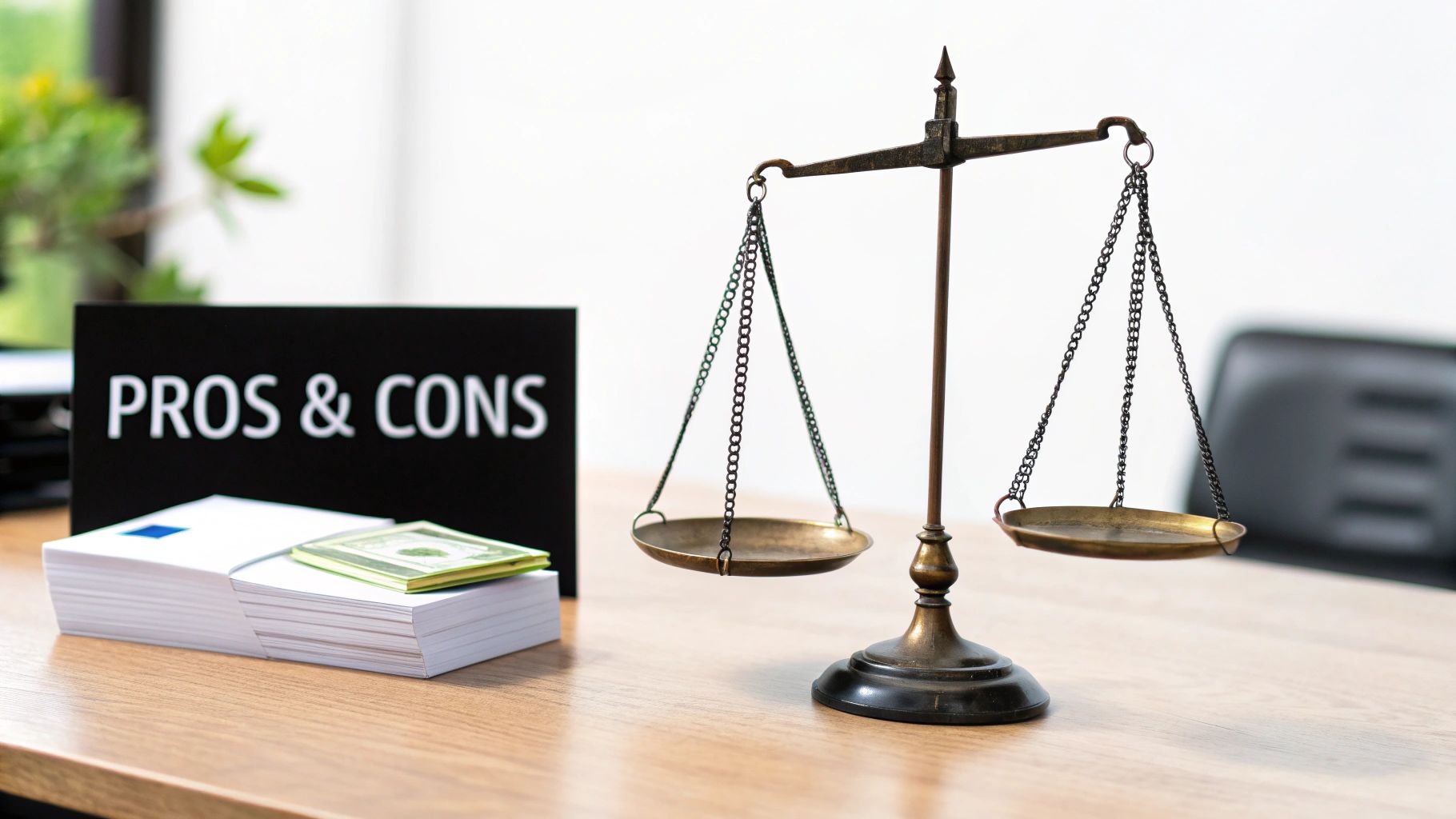 A balanced scale weighing two different options