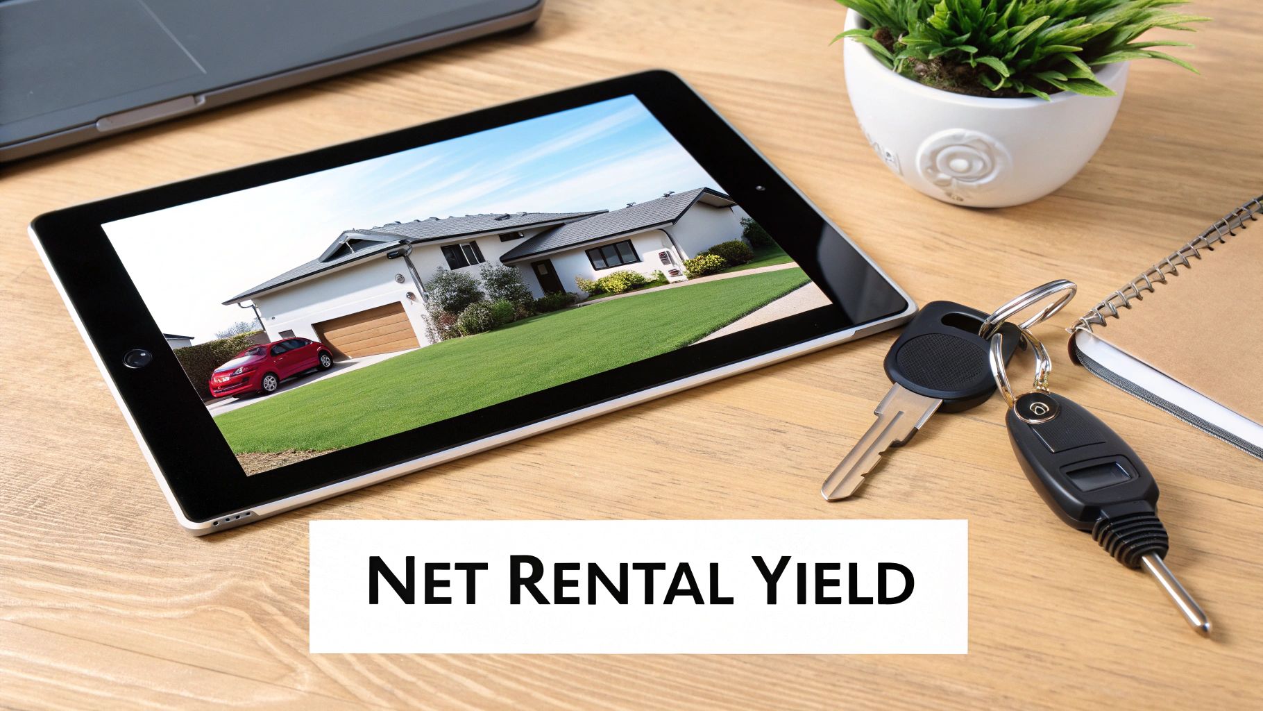 A calculator and keys on a table, symbolising the financial calculations for property investment.