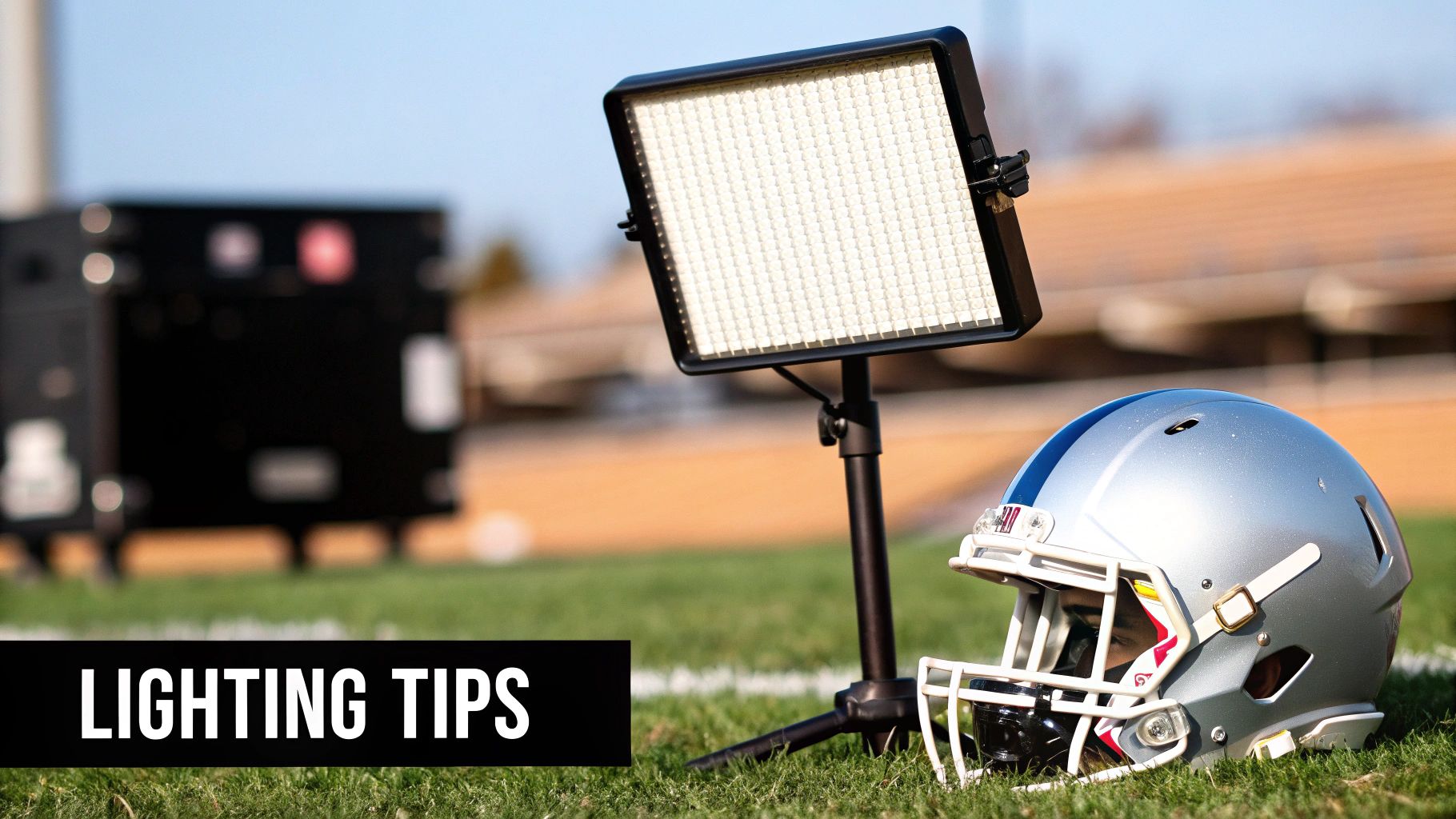 A tripod and camera accessories ready for a football match.