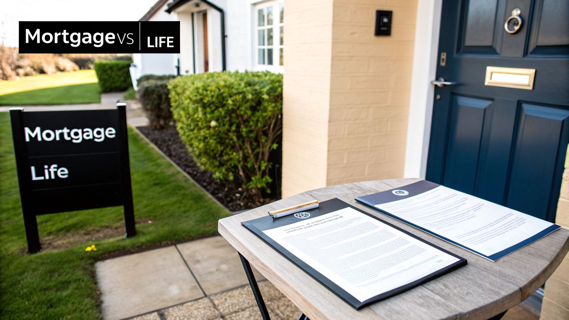 A couple smiling in front of their new home, holding a 'Sold' sign