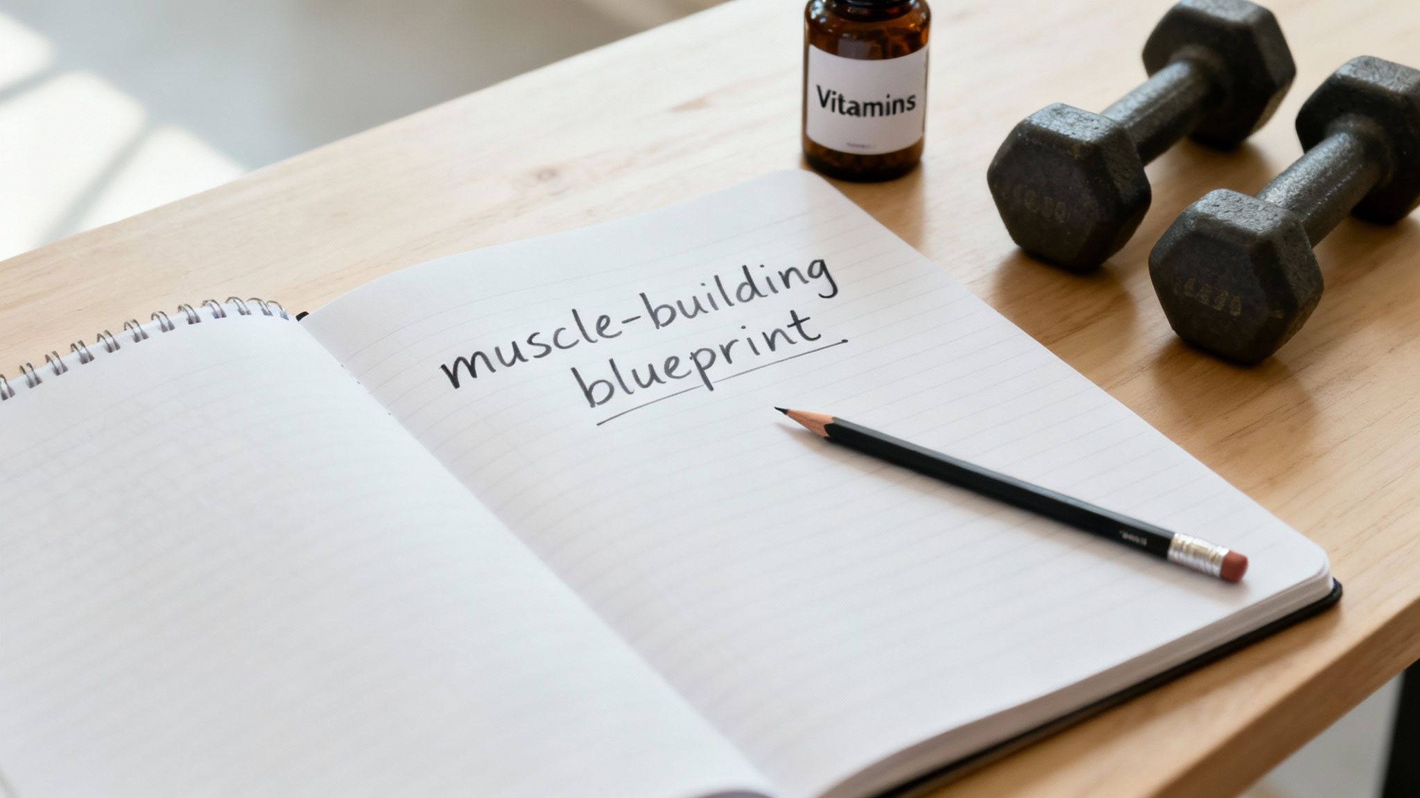 A person mixing a protein shake in a modern kitchen, symbolising the preparation of essential nutrients for muscle growth.