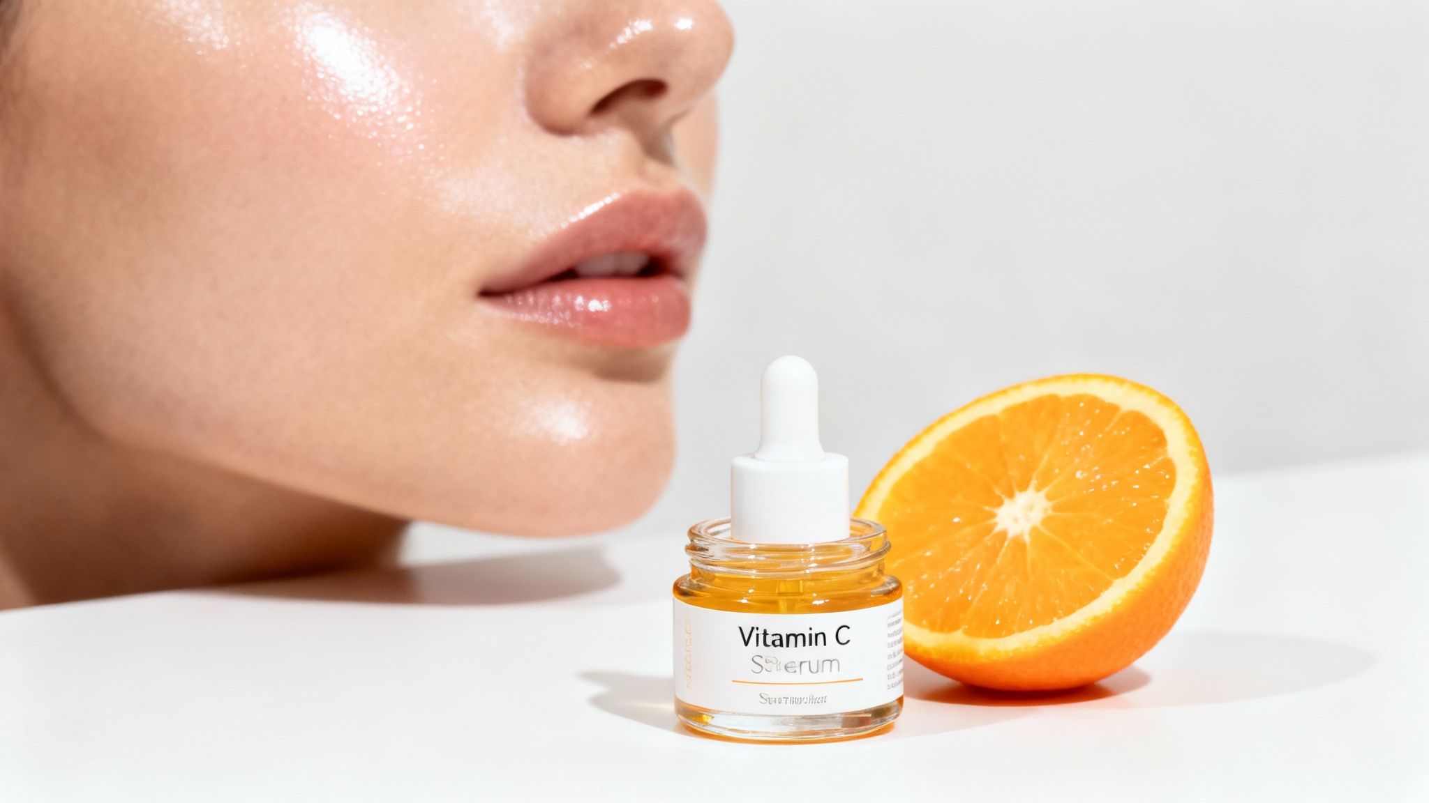 Two oranges with green leaves on a bright background, representing Vitamin C.