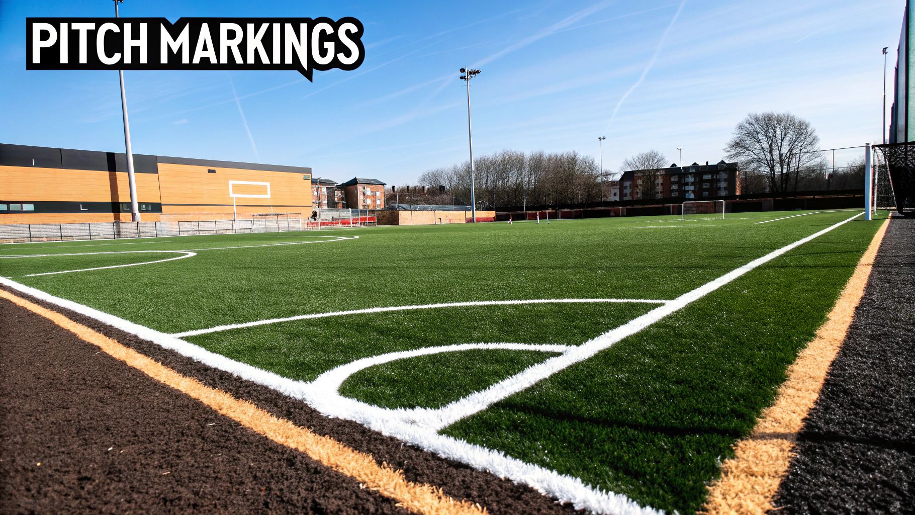 Diagram of a soccer pitch with all its markings labelled