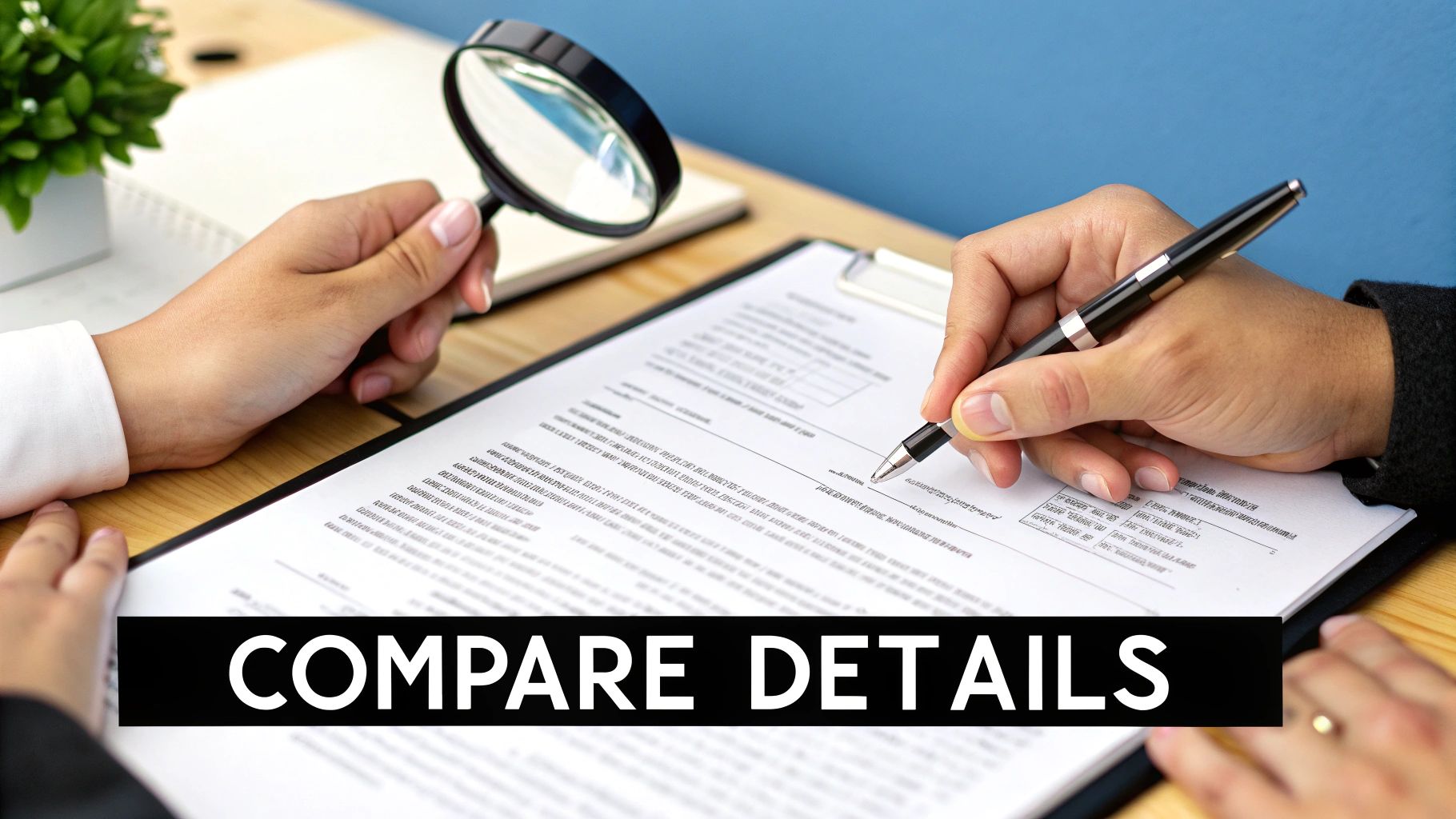 Magnifying glass over an insurance policy document