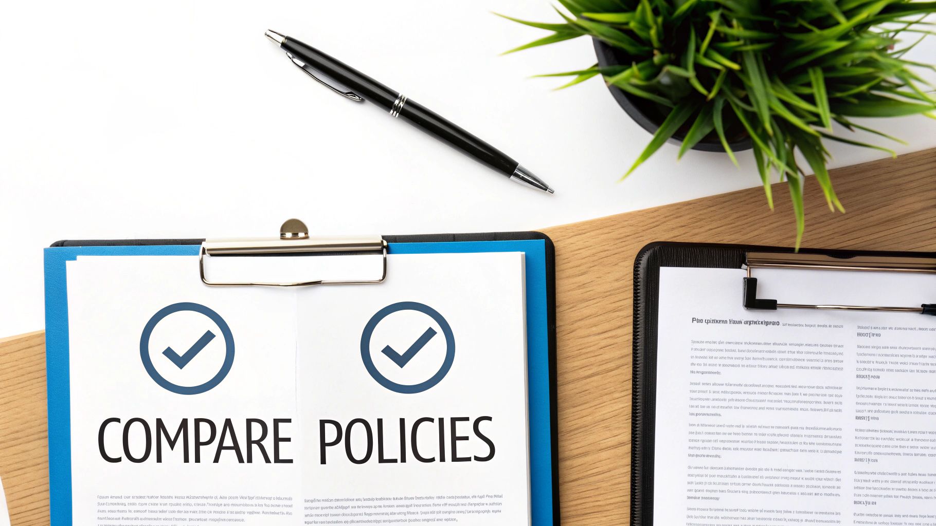 A person using a magnifying glass to inspect an insurance document.