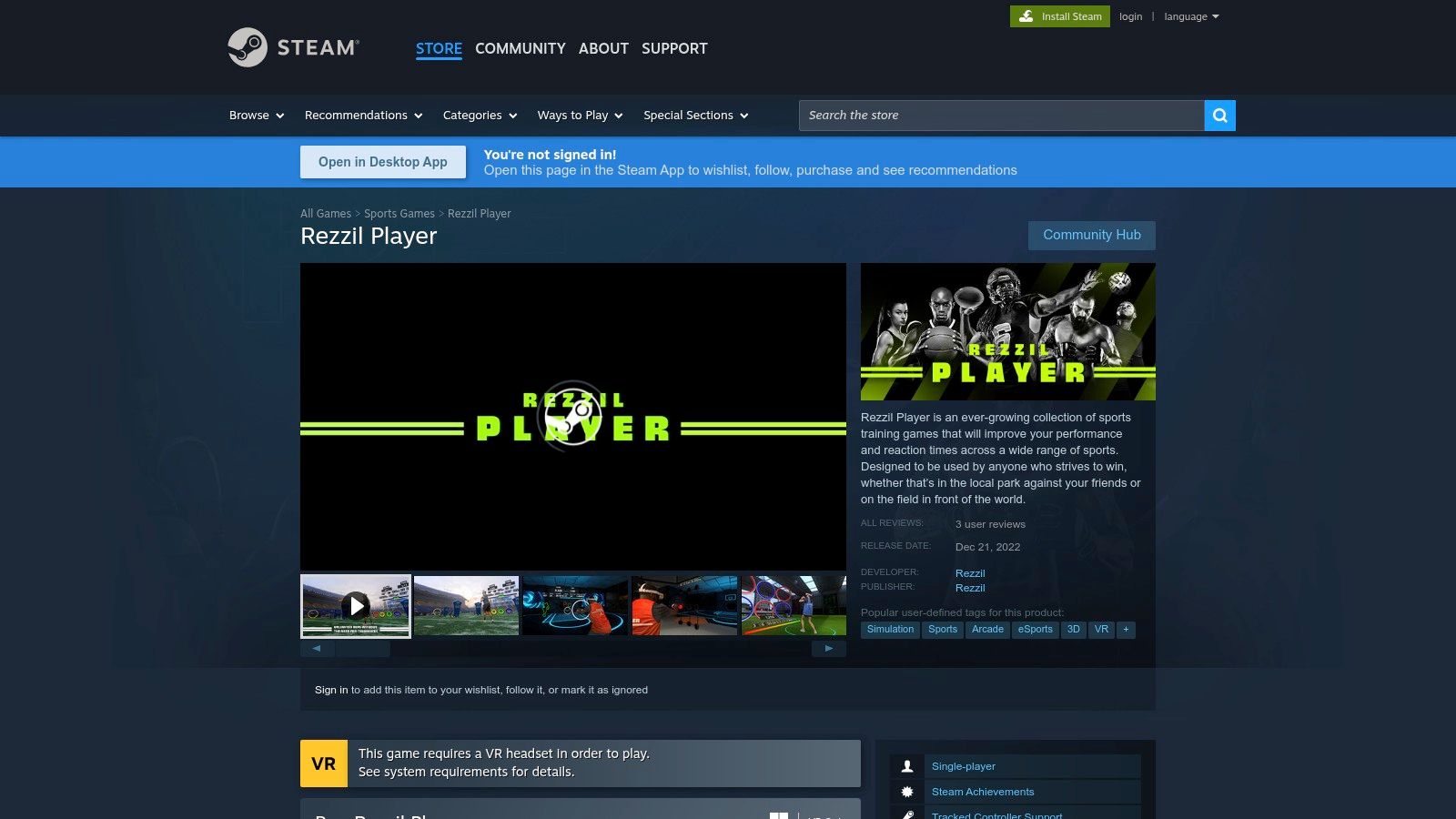 Rezzil Player (Steam) – VR Football Training and Reaction Tools