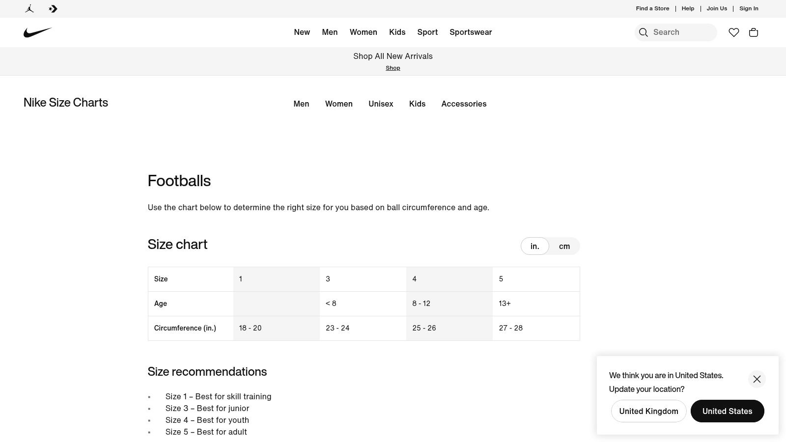 Nike UK (Size guidance + balls)