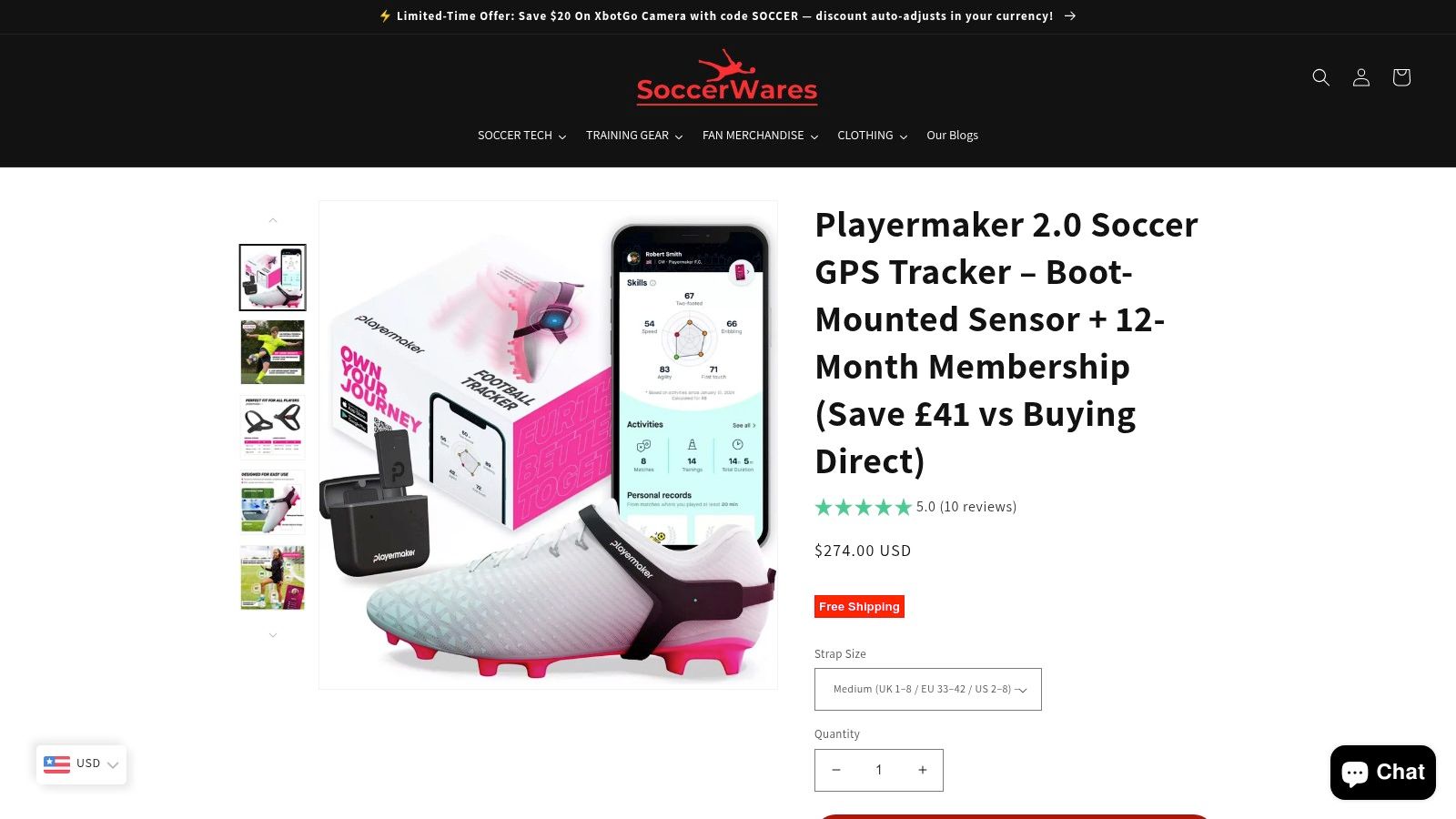 Playermaker 2.0 Soccer GPS Tracker – Boot-Mounted Sensor + 12-Month Membership