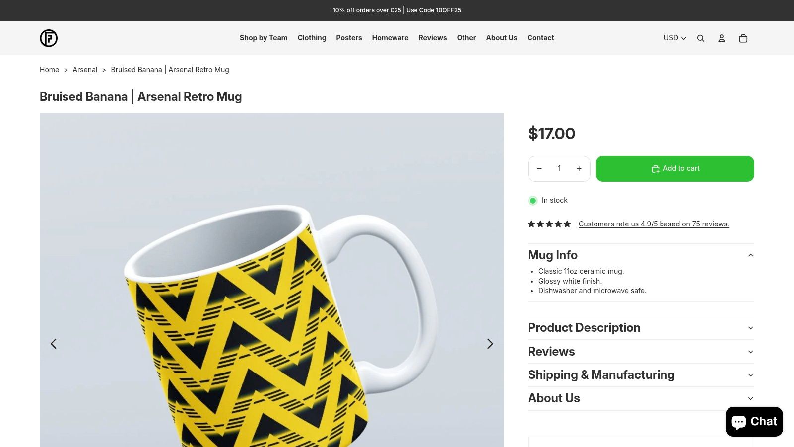 FootballPosters.co.uk – Bruised Banana Arsenal Retro Mug