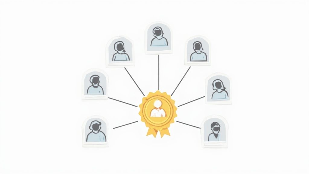 An SEO professional analyzes a graph showing upward traffic growth, representing the positive results that fuel the client compounding system.