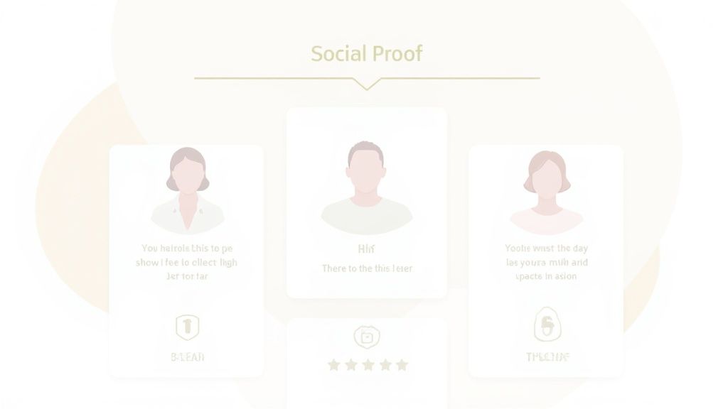 Social Proof section with three customer testimonials on a landing page, featuring user avatars and star ratings.