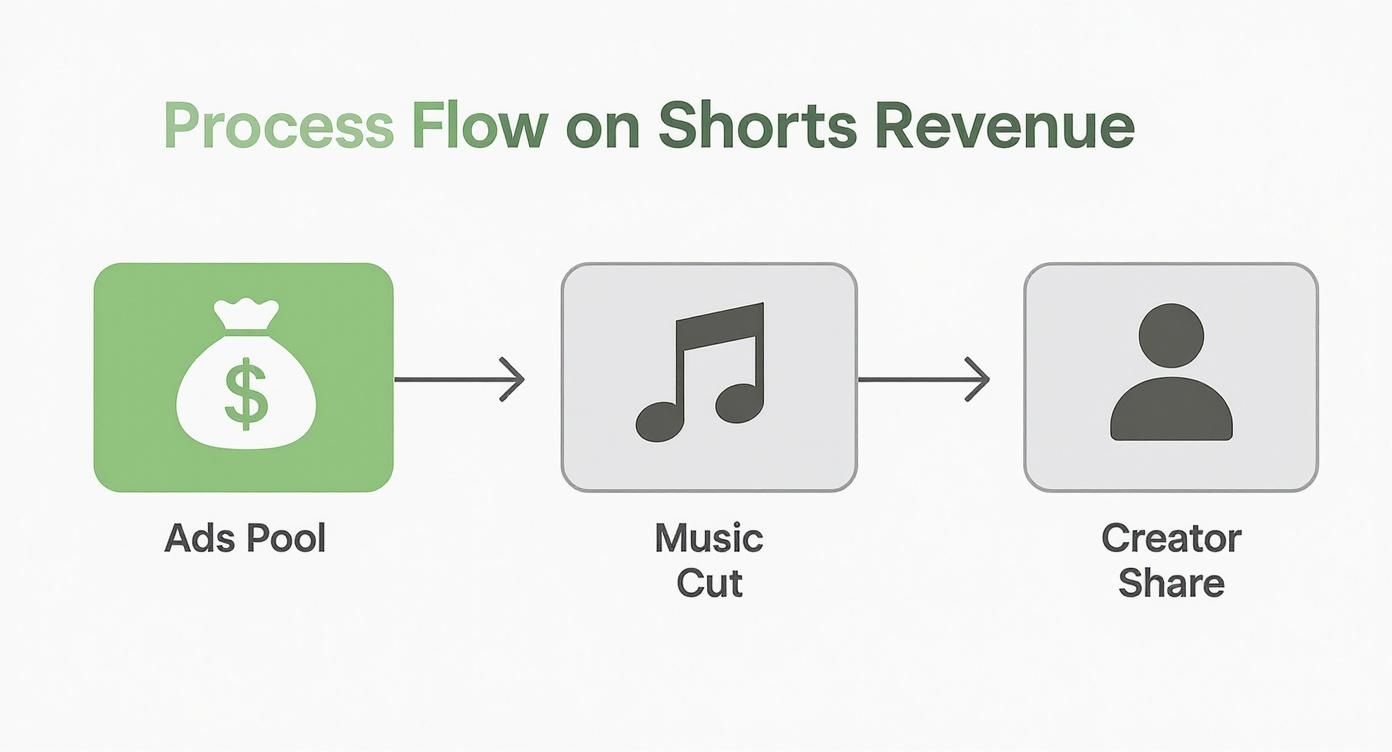 A process flow diagram showing how revenue from YouTube Shorts is distributed.