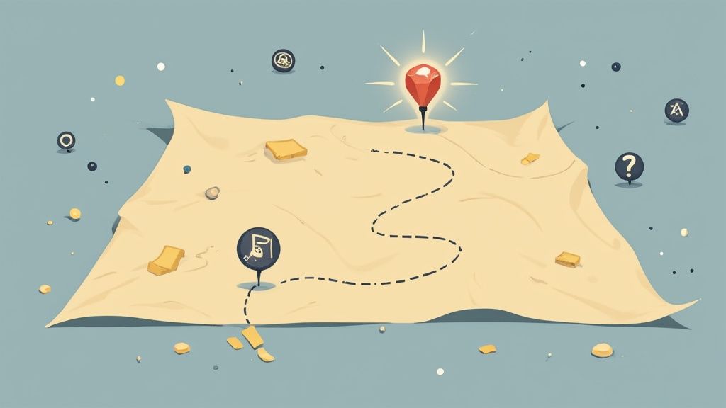 A person brainstorming keyword ideas on a whiteboard.