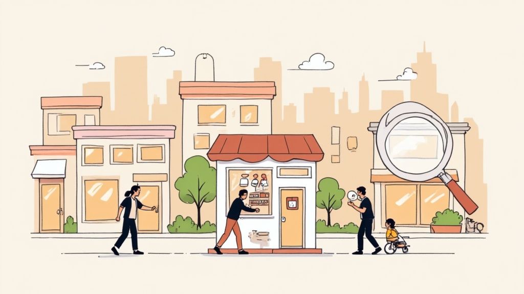 A woman working on a laptop at a local coffee shop, representing a local marketing strategy in action.