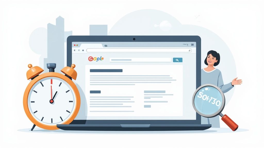 A person working on a laptop with charts and graphs in the background, symbolizing SEO analysis.