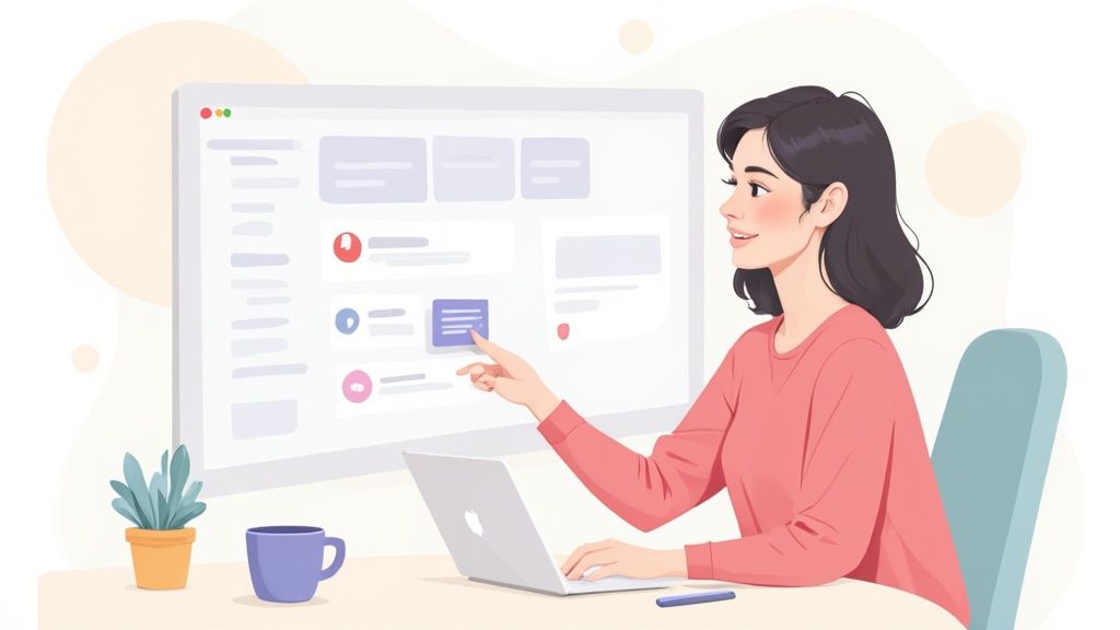 A person working on a laptop, illustrating the user-friendly interface of a CMS platform.