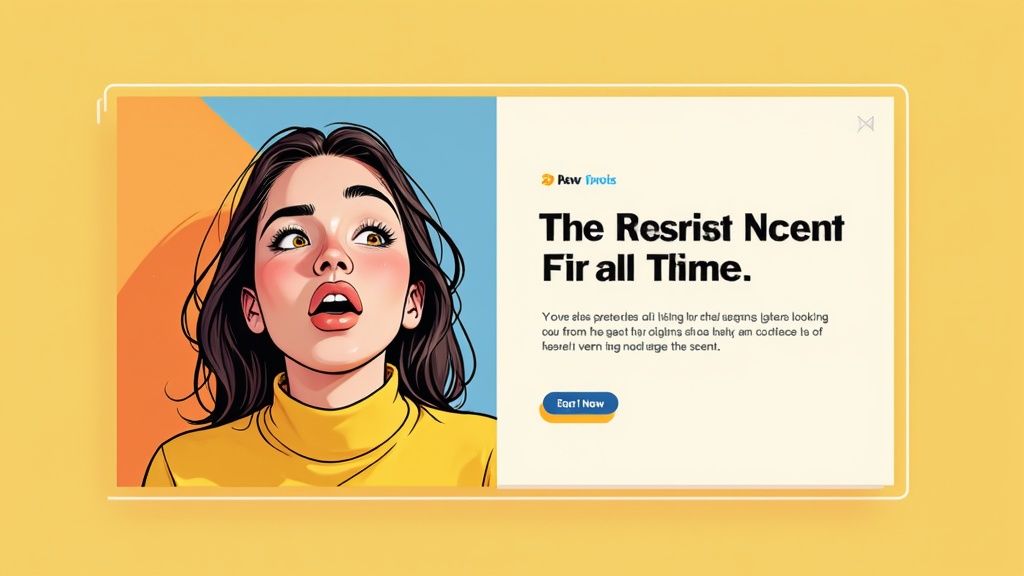 Woman in yellow turtleneck reacting to hair perfume advertisement claiming resistance to cooking smells