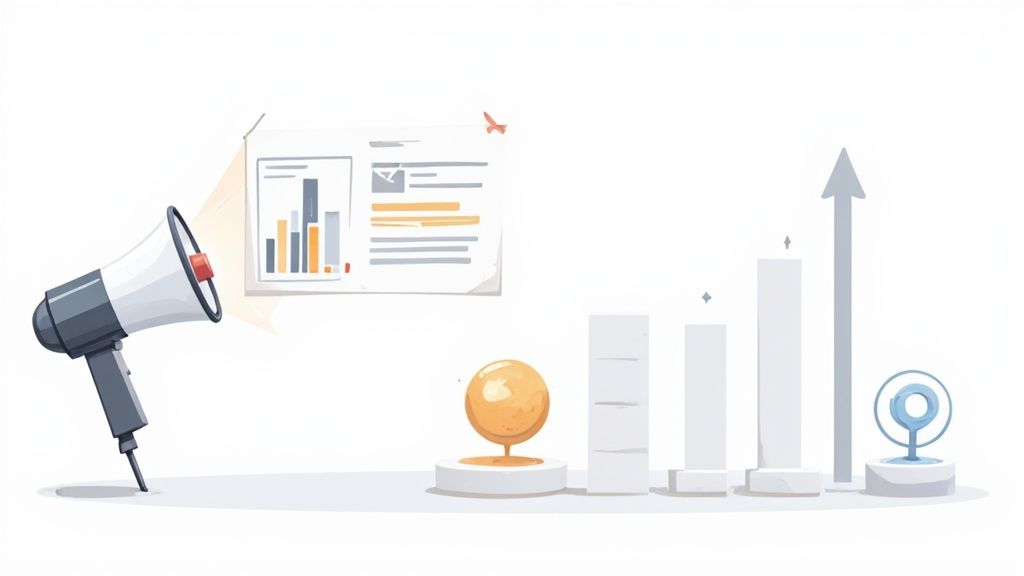 An SEO professional presenting a rank report on a tablet to a smiling client, demonstrating the power of visible results.