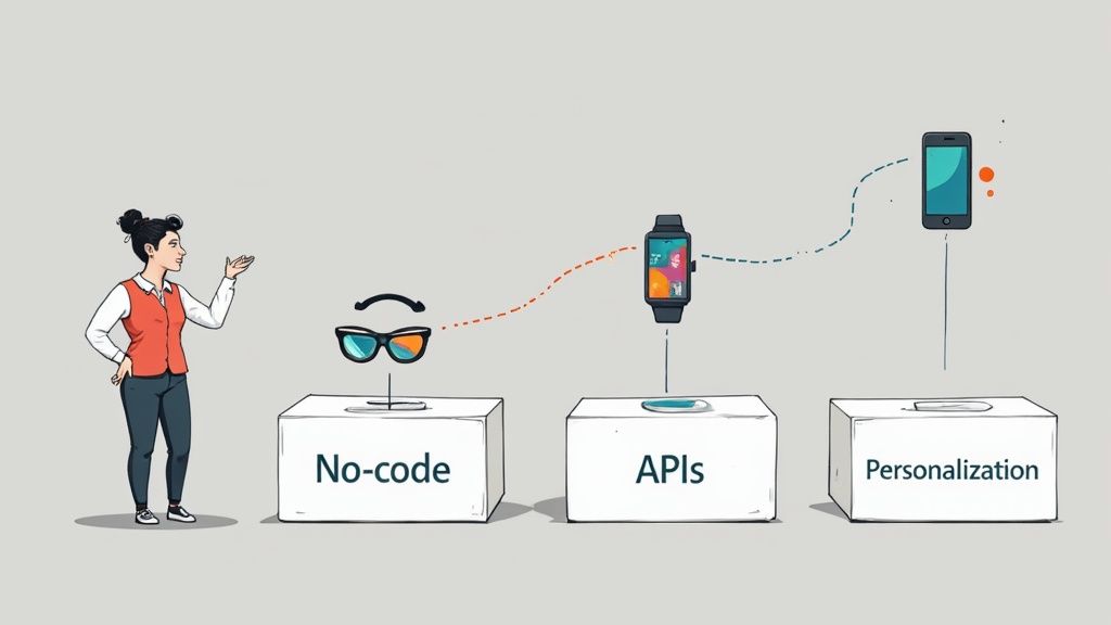 A futuristic, abstract image representing the intersection of AI, code, and content management.