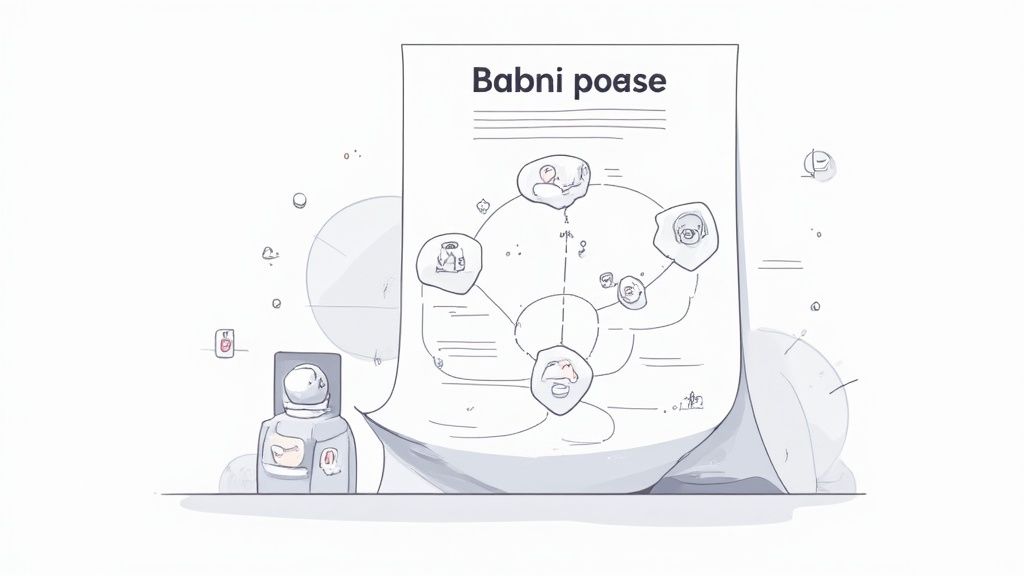 A person writing a consulting proposal on a laptop in a modern office setting.