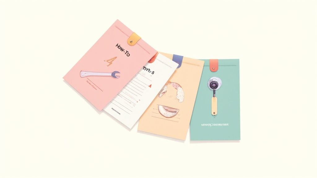 A collection of different YouTube video script templates laid out on a desk, ready for a creator to use.