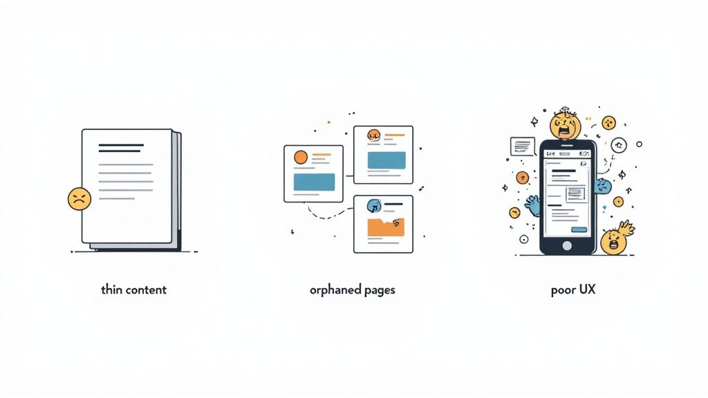 Warning sign with exclamation mark, representing SEO pitfalls