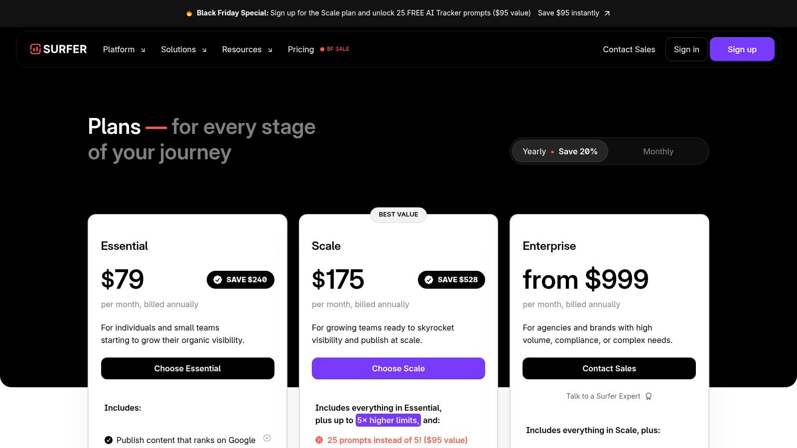 Surfer SEO pricing plans