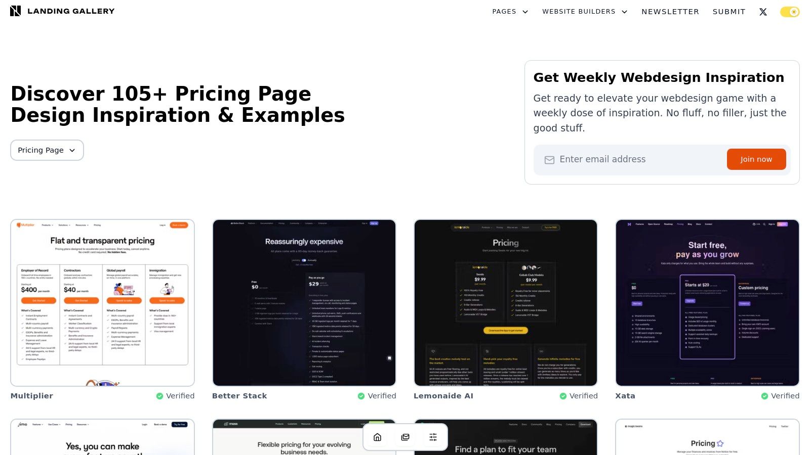 Landing Gallery – Pricing Page inspiration hub