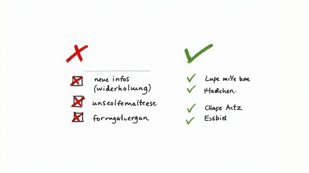 Eine Person überprüft ein Dokument mit einem roten Stift, was die Fehlervermeidung symbolisiert.