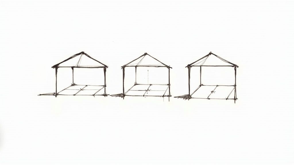 Eine Person plant die Struktur eines Exposés mit Notizen und einem Laptop auf einem Schreibtisch.