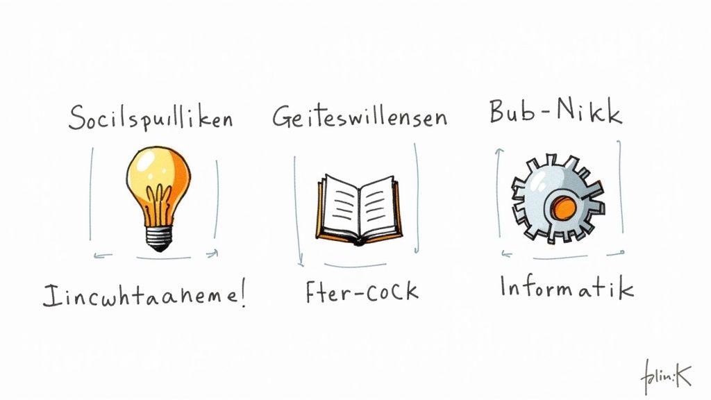 Eine Person legt sorgfältig die letzten Seiten einer Abschlussarbeit in einen Ordner, was den finalen, ordentlichen Abschluss symbolisiert.