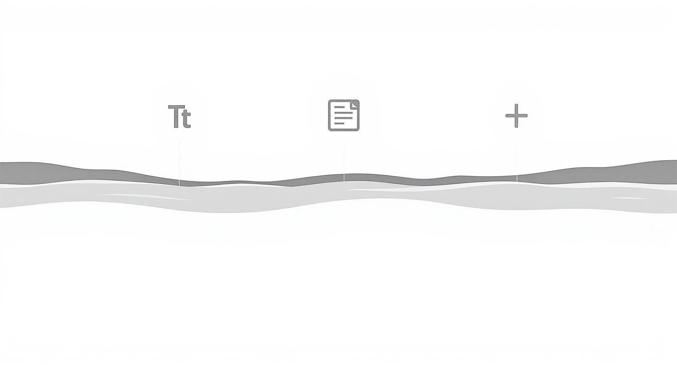 Minimalistische Darstellung von Dokumentsymbolen und Textelementen für wissenschaftliche Arbeiten auf hellem Hintergrund